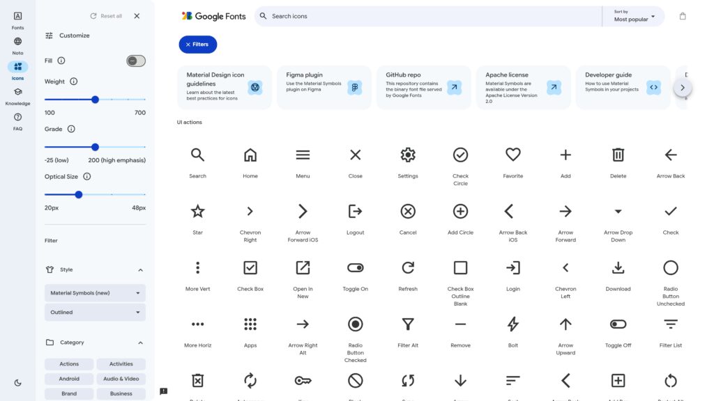 Material icons and symbols